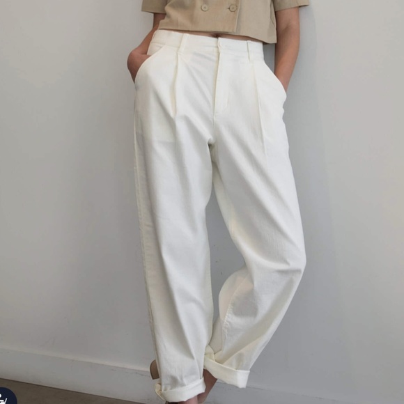 OAK + FORT Pants - OAK + FORT PT-6907-W Cotton Cream Structured Front Pleat Pants Size 4